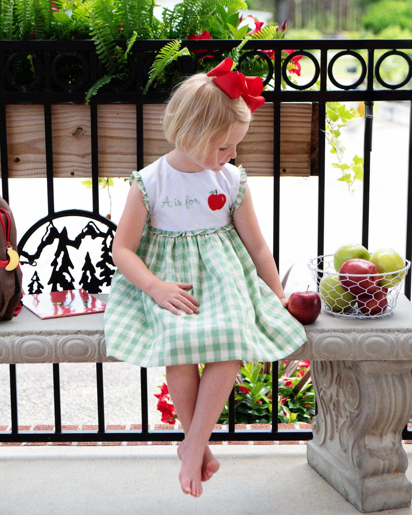 Green Check "A Is For Apple" Dress