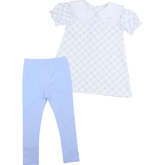 Blue Pencil And Bow Knit Legging Set
