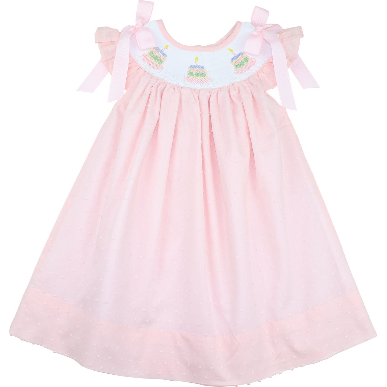 Pink Swiss Dot Smocked Birthday Cake Dress