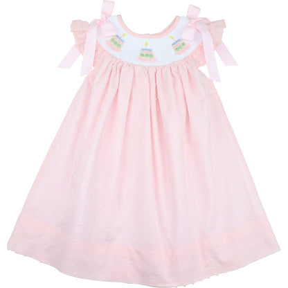 Pink Swiss Dot Smocked Birthday Cake Dress