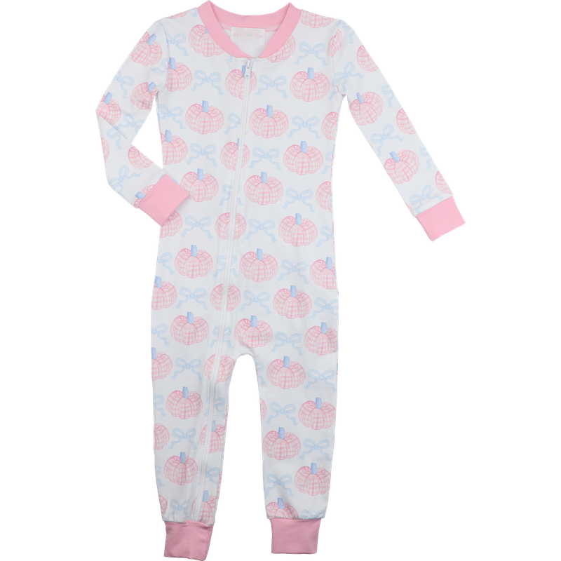 Pink And Blue Knit Bow And Pumpkin Zipper Pajamas – Cecil & Lou