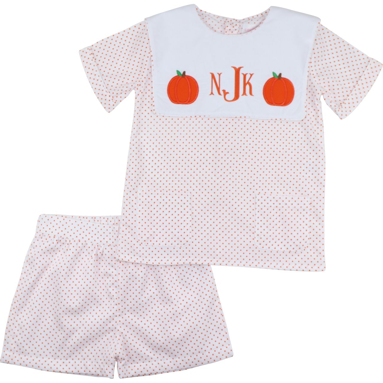 Orange Dot Pique Applique Pumpkin Short Set