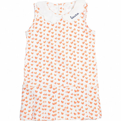 Orange Heart Print Knit Tennis Dress with navy monogram