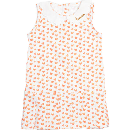 Orange Heart Print Knit Tennis Dress with orange monogram