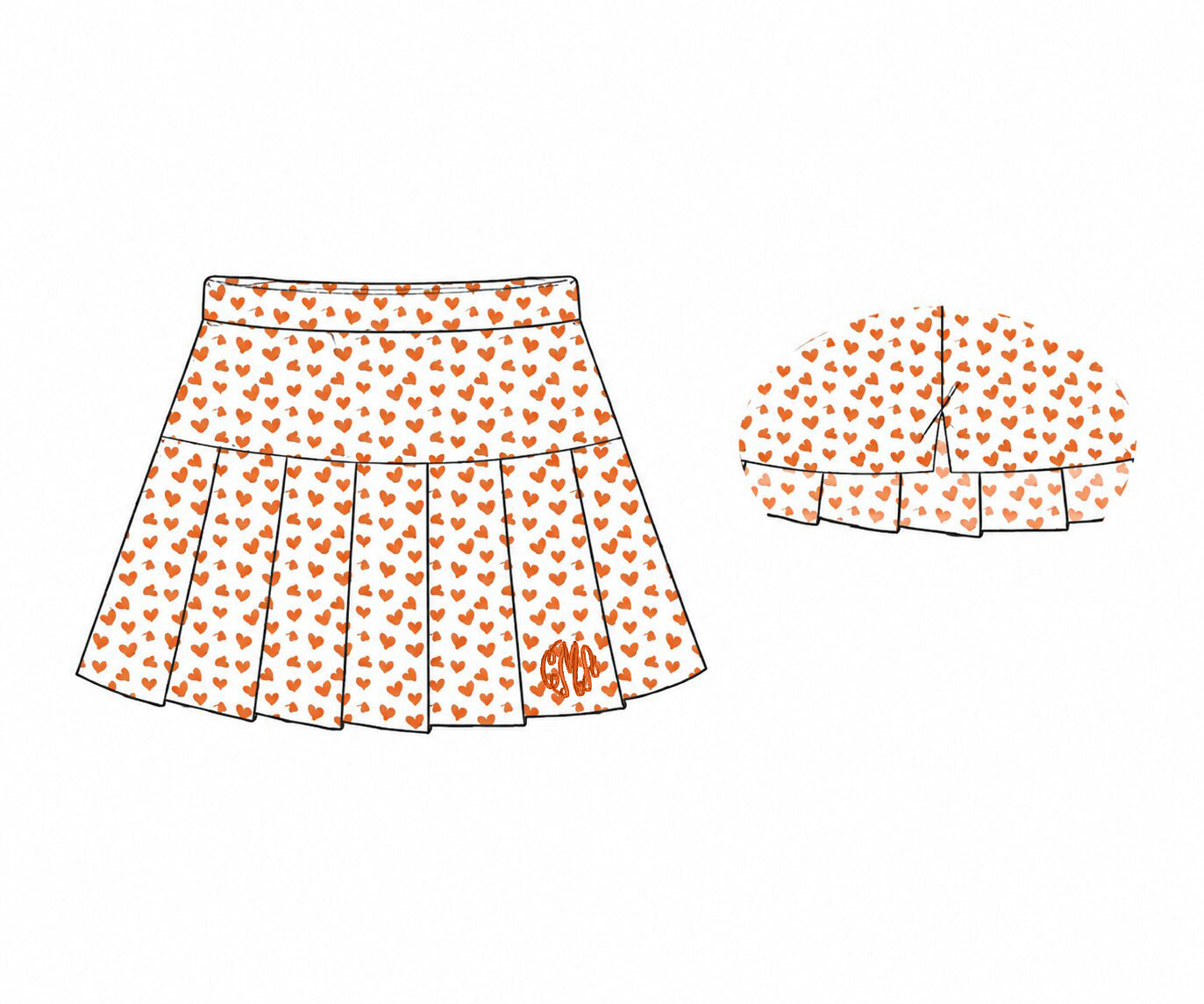Orange Heart Print Knit Tennis Skirt3