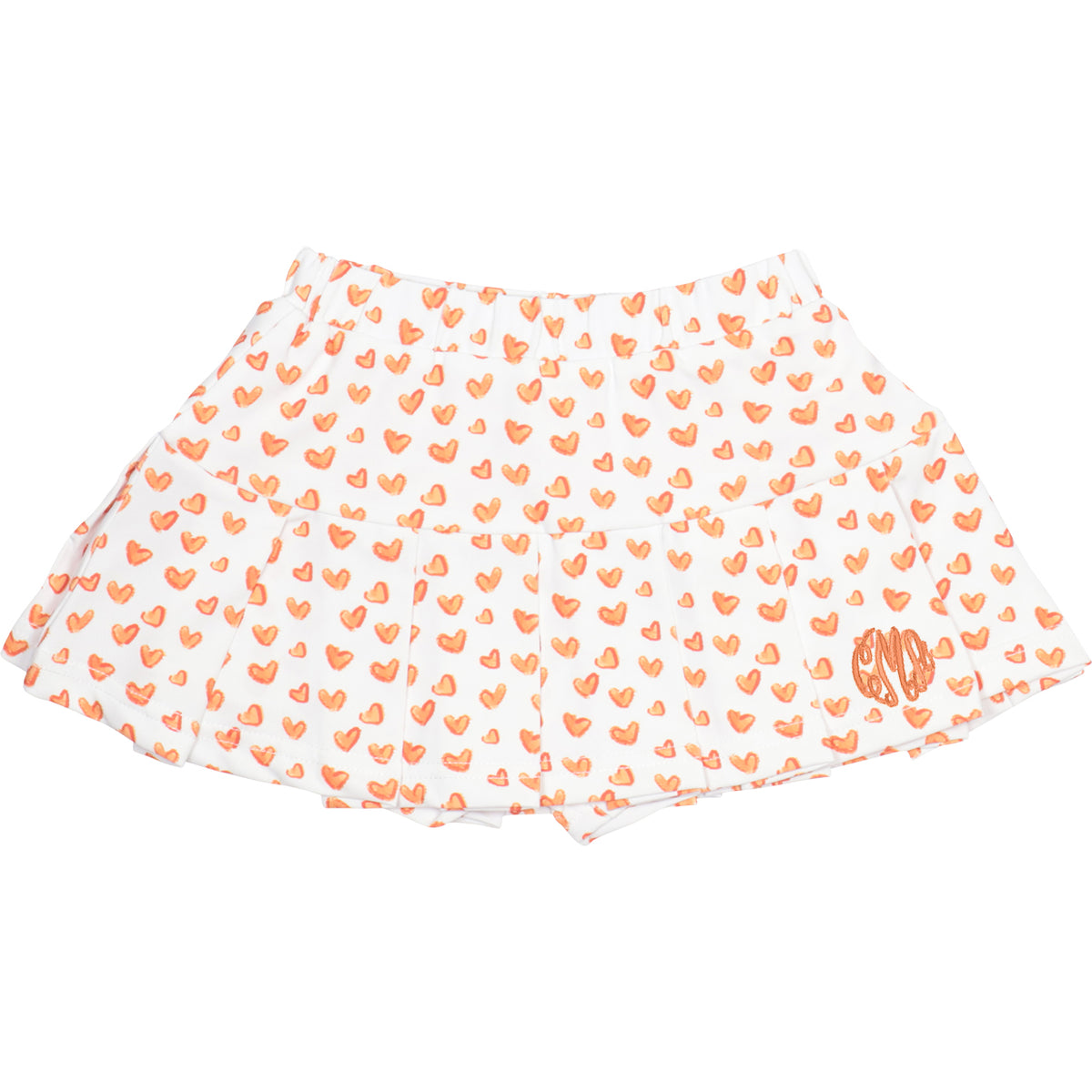 Orange Heart Print Knit Tennis Skirt with orange monogram