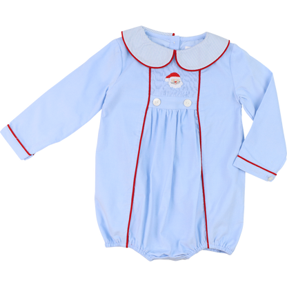 Blue And Red Corduroy Smocked Santa Bubble