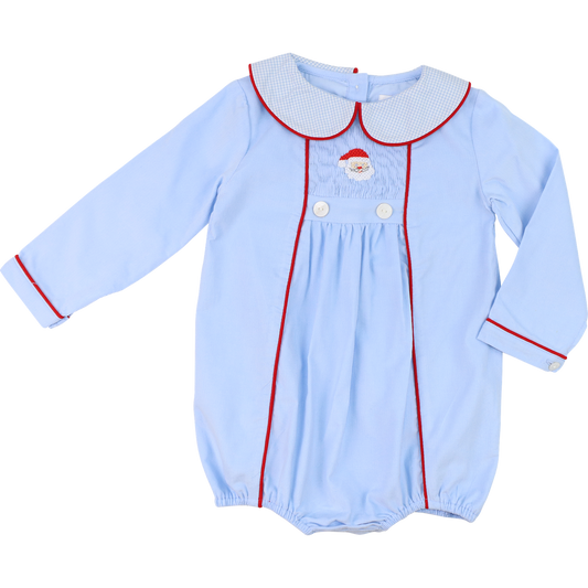 Blue And Red Corduroy Smocked Santa Bubble