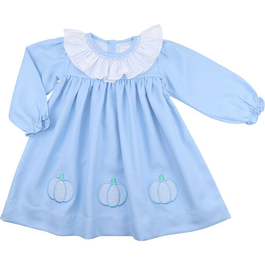 Blue Smocked Applique Pumpkin Dress