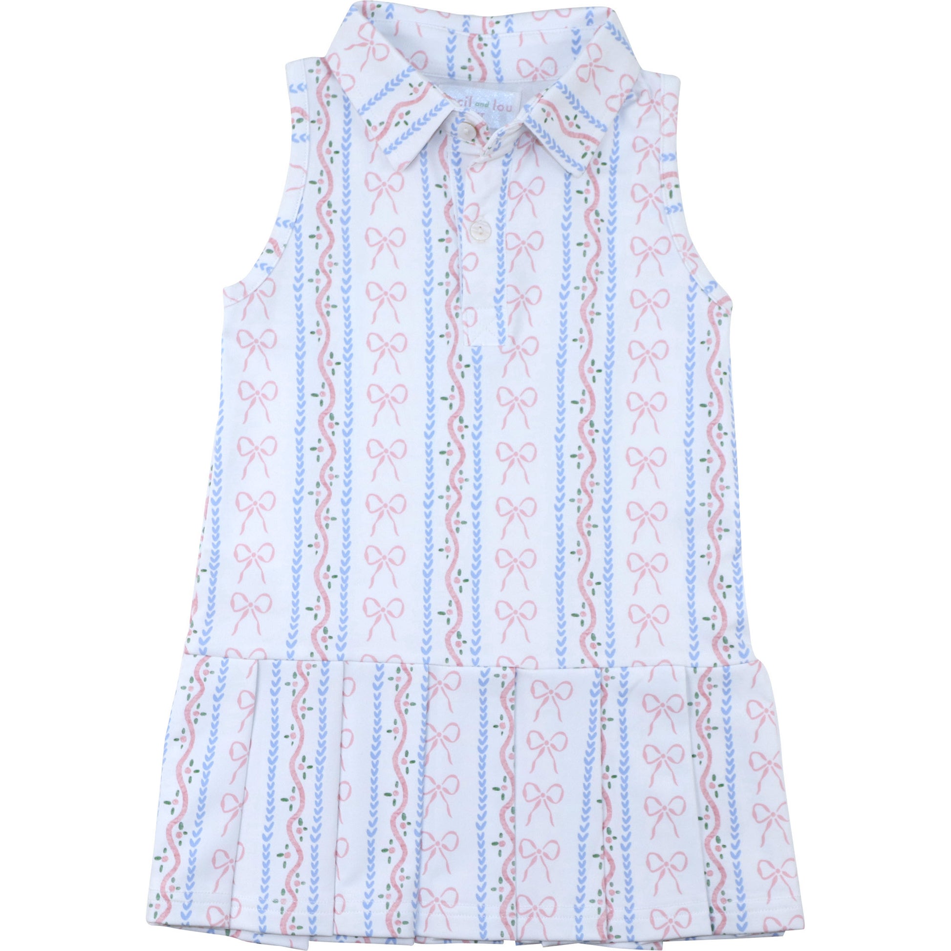 PINK AND BLUE BOW STRIPED KNIT TENNIS DRESS