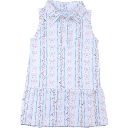 PINK AND BLUE BOW STRIPED KNIT TENNIS DRESS