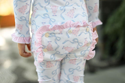Pink And Blue Knit Christmas Tree And Ribbon Zipper Pajamas