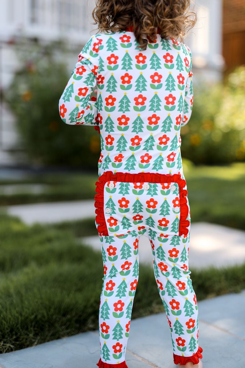 Red And Green Knit Holiday Block Print Zipper Pajamas