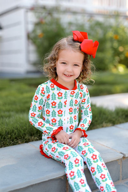 Red And Green Knit Holiday Block Print Zipper Pajamas