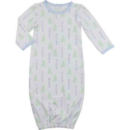 Green And Blue Knit Nutcracker And Christmas Tree Baby Gown