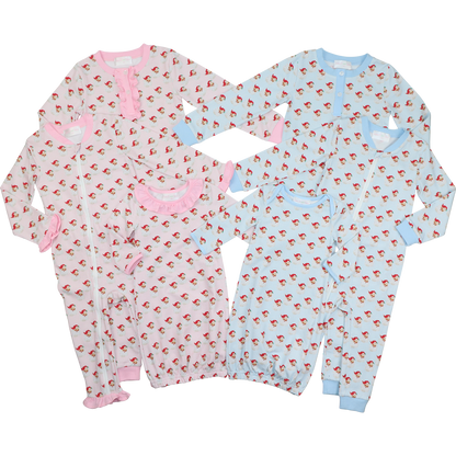 Pink Gingham Knit Santa Print Baby Gown