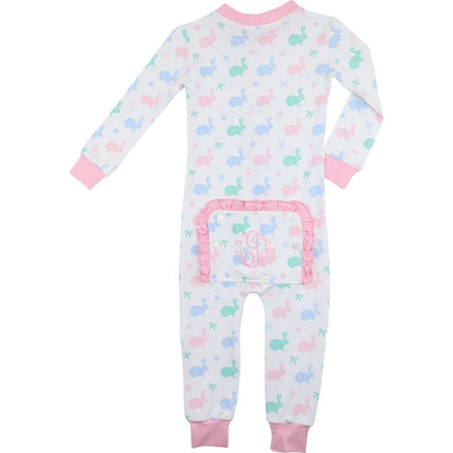 Pastel Bunny Print Knit Zipper Pajamas