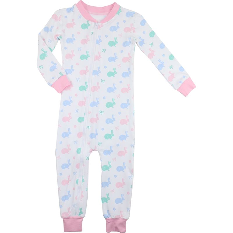 Pastel Bunny Print Knit Zipper Pajamas