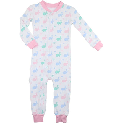 Pastel Bunny Print Knit Zipper Pajamas