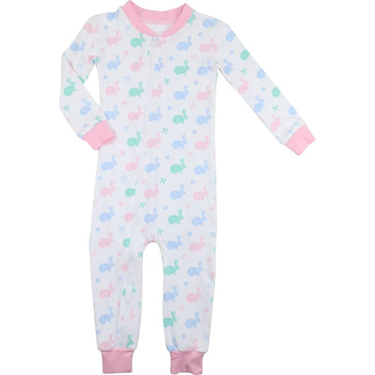 Pastel Bunny Print Knit Zipper Pajamas
