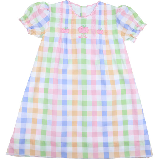 Pastel Check Embroidered Pumpkin Dress