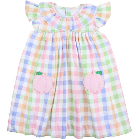 Pastel Check Pumpkin Pocket Dress