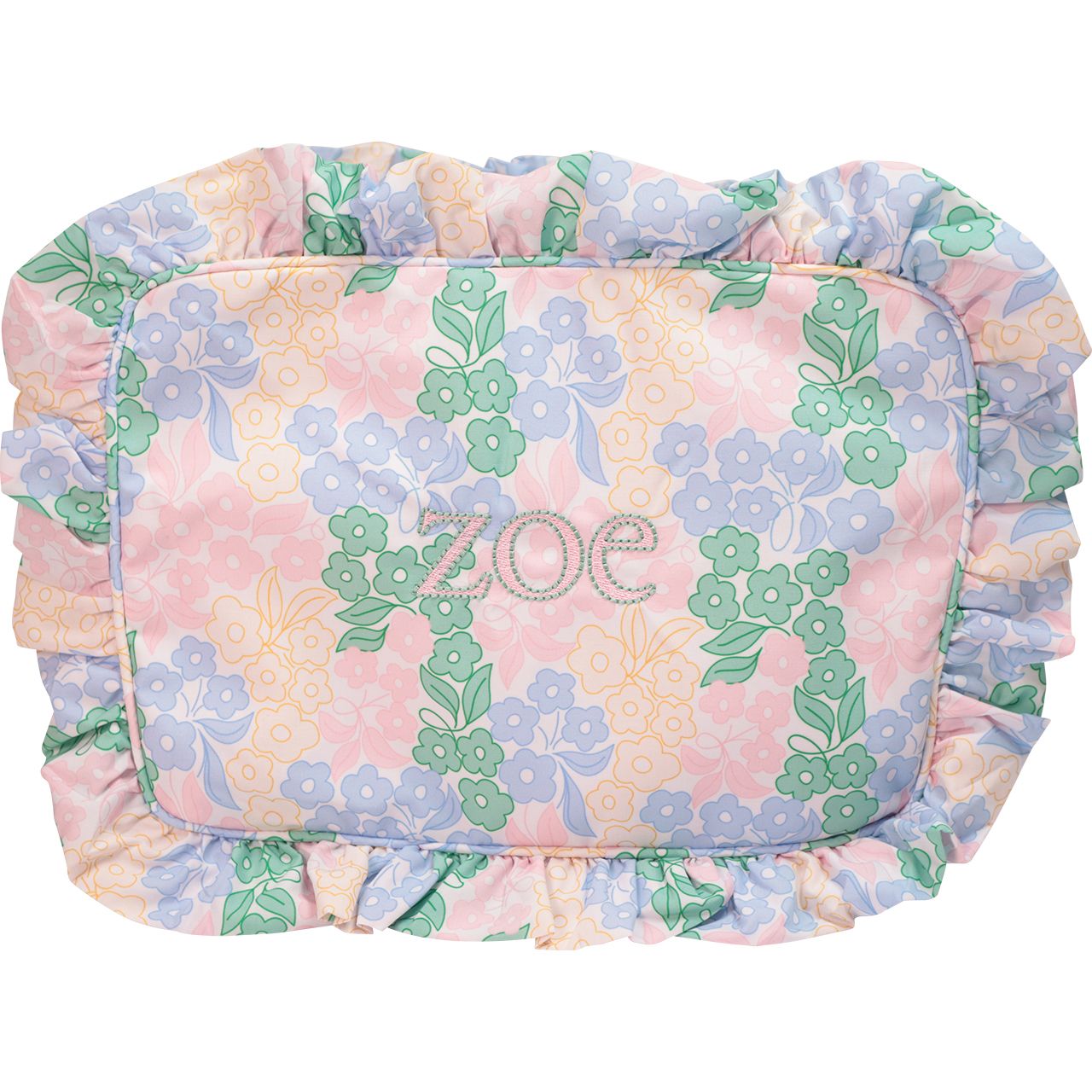 Pastel Floral Ruffle Zipper Pouch