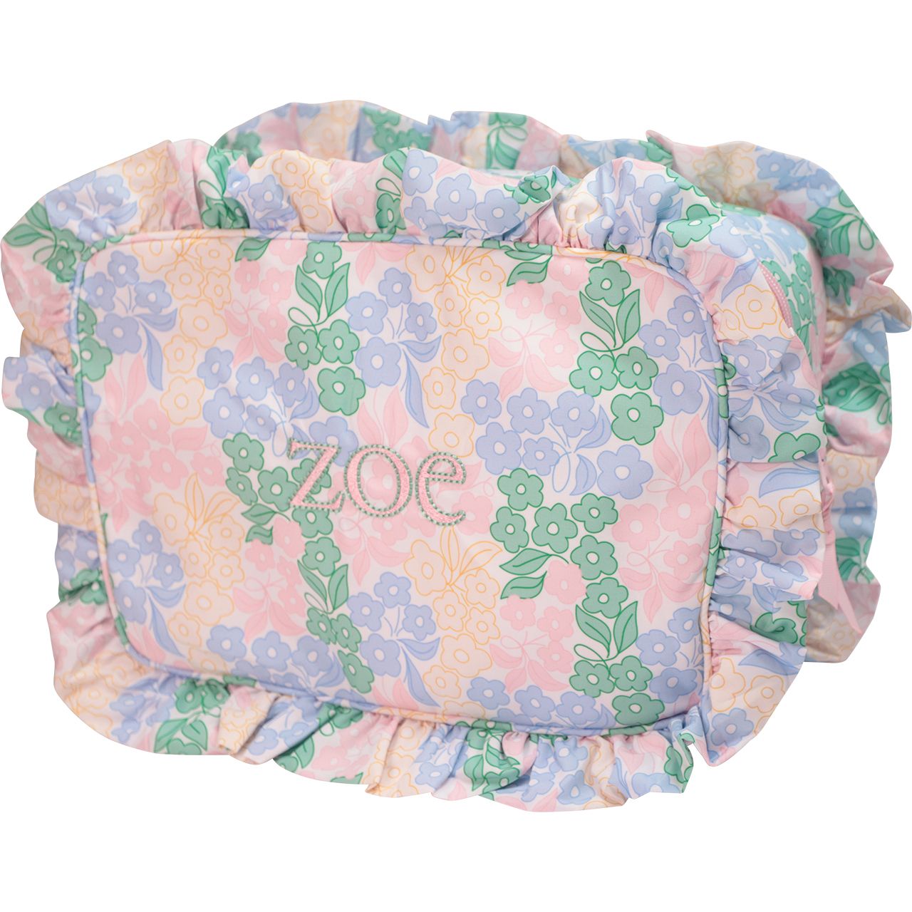 Pastel Floral Ruffle Zipper Pouch