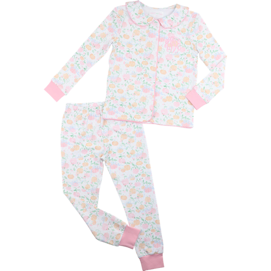 girl  pajama set with floral pattern on a white background