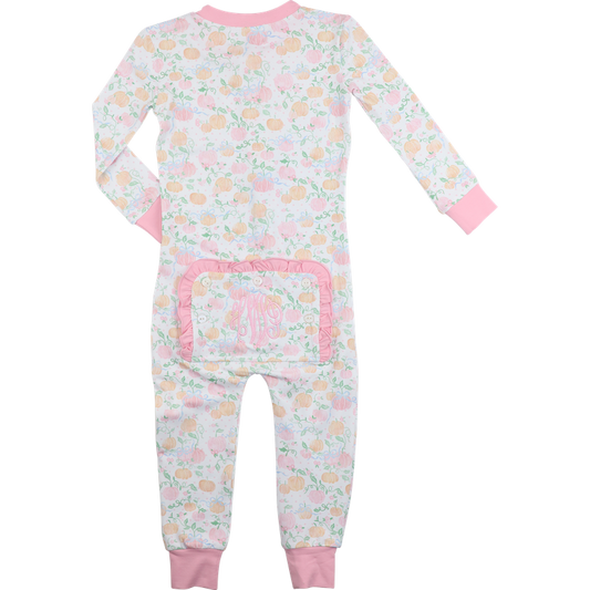 zipper pajama with pumpkin pattern on a white background