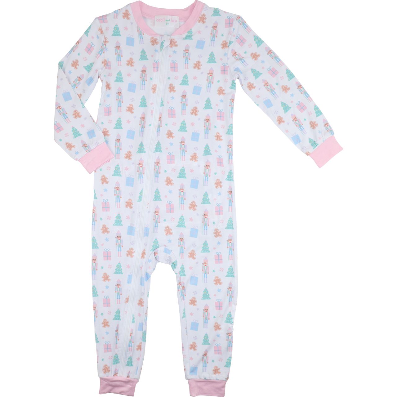 Pastel Nutcracker Print Knit Zipper Pajamas