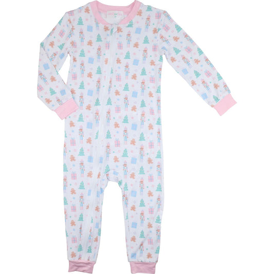 Pastel Nutcracker Print Knit Zipper Pajamas