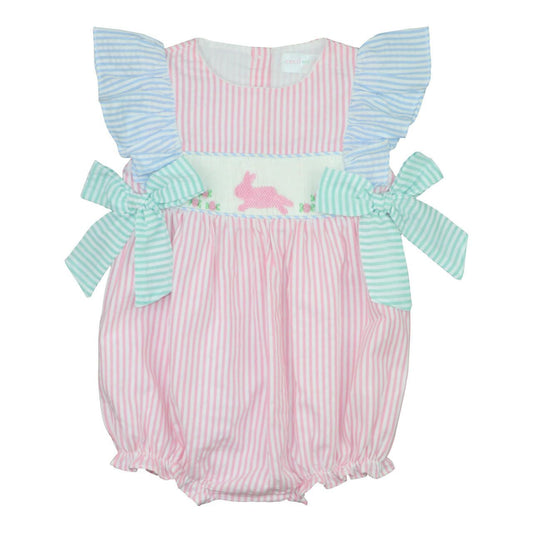 Pastel Seersucker Smocked Bunny Bubble
