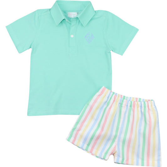 Pastel Striped Polo Short Set