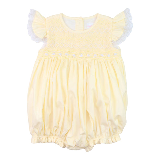Pastel Yellow Smocked Eyelet Bubble