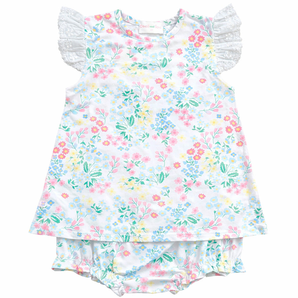 Knit Floral Eyelet Diaper Set