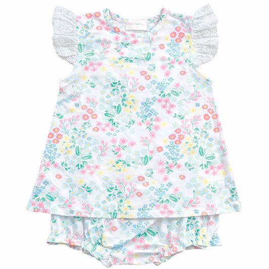 Knit Floral Eyelet Diaper Set