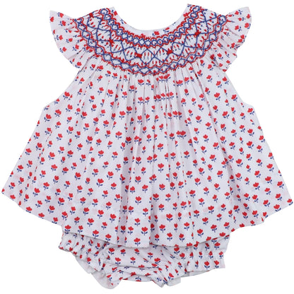 Patriotic Floral Block Smocked Diaper Set
