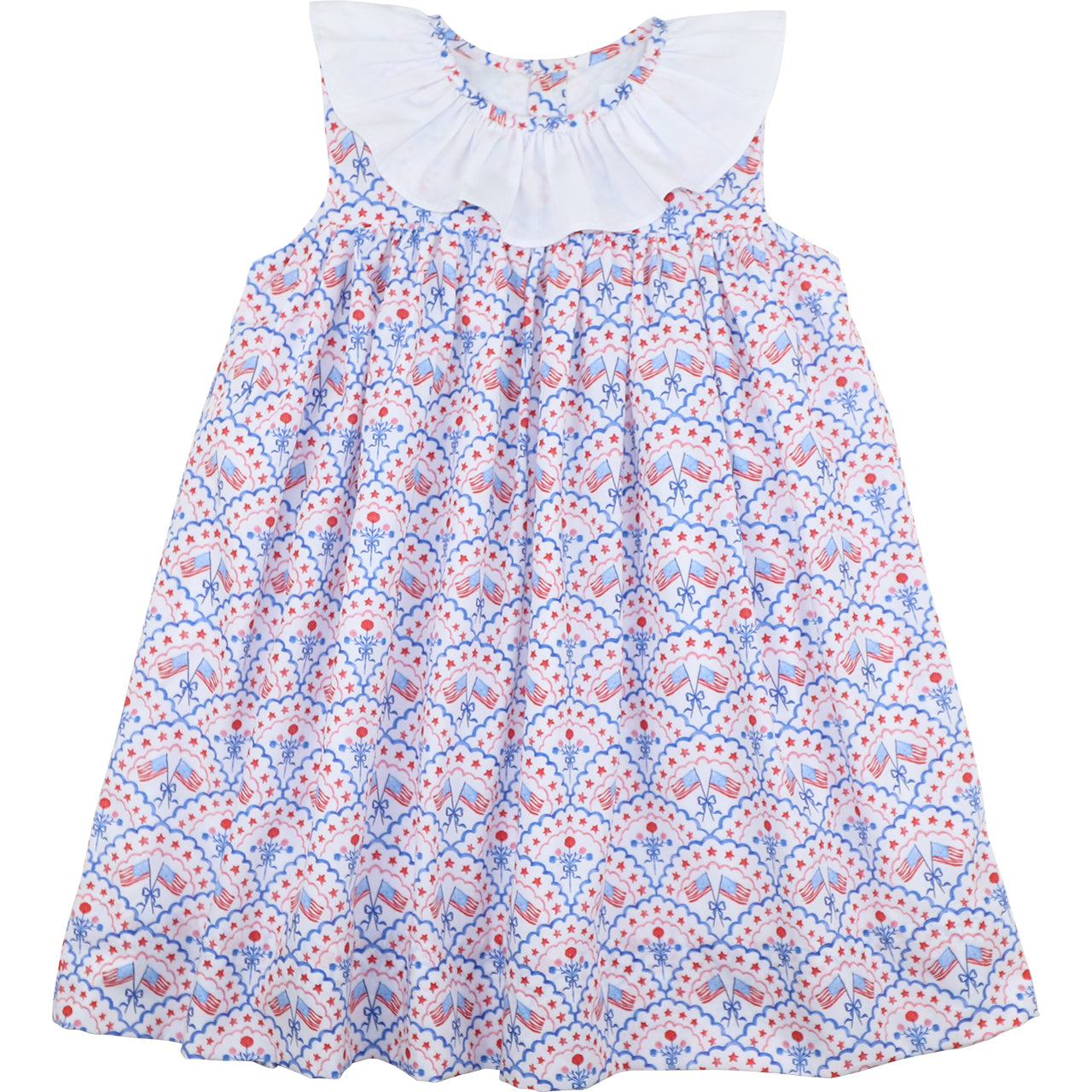 Floral patterned dress with white collar on a white background