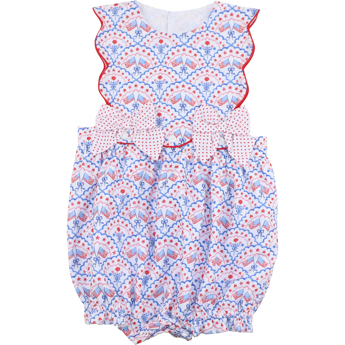 Baby bubble with red, white, and blue pattern on a white background