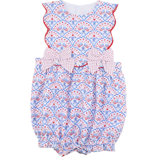 Baby bubble with red, white, and blue pattern on a white background