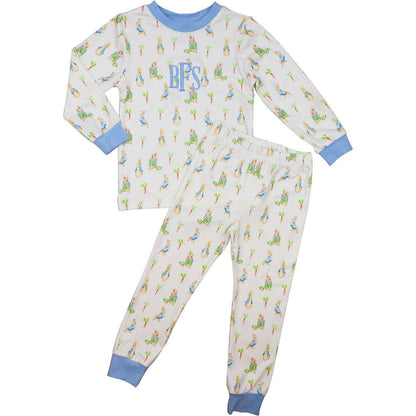 Children's pajama set with a pattern and 'BRC' initials on a white background