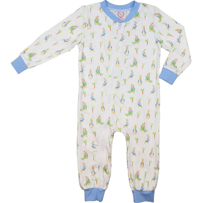 Baby onesie with colorful pattern on a white background