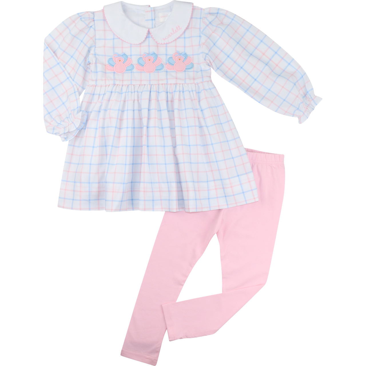 Pink And Blue Applique Turkeys Legging Set