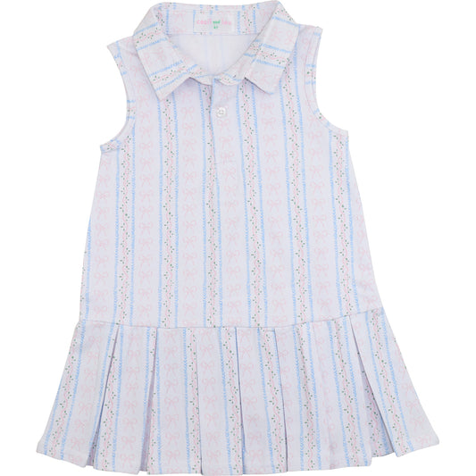 Pink And Blue Bow Striped Knit Tennis Dress3