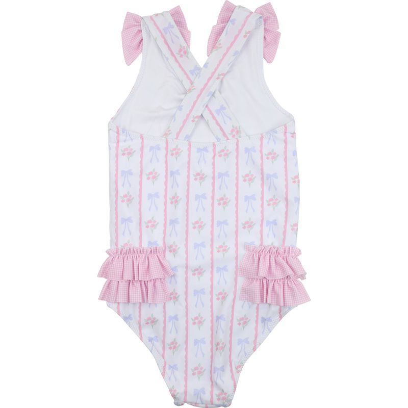 Pink And Blue Floral Bow Swimsuit