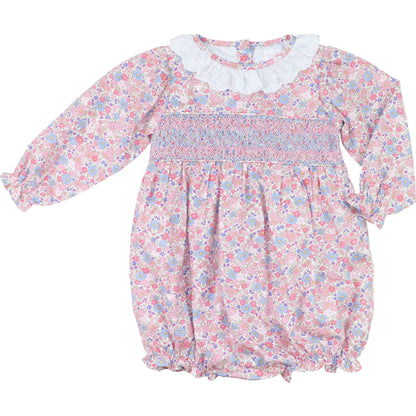Pink And Blue Floral Smocked Bubble