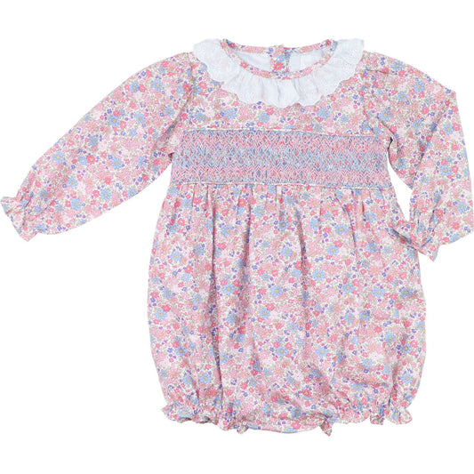 Pink And Blue Floral Smocked Bubble
