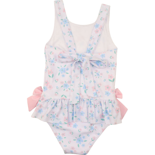 Pink And Blue Flower Print Swimsuit