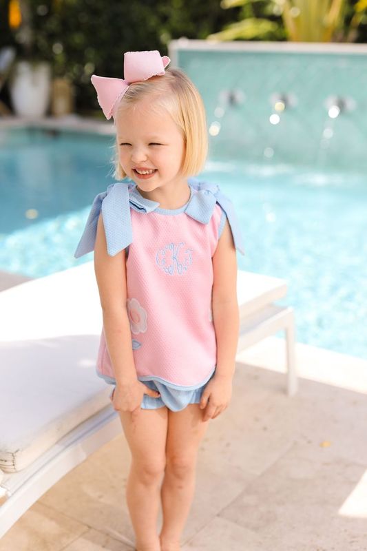 Pink And Blue Honeycomb Applique Flower Diaper Set